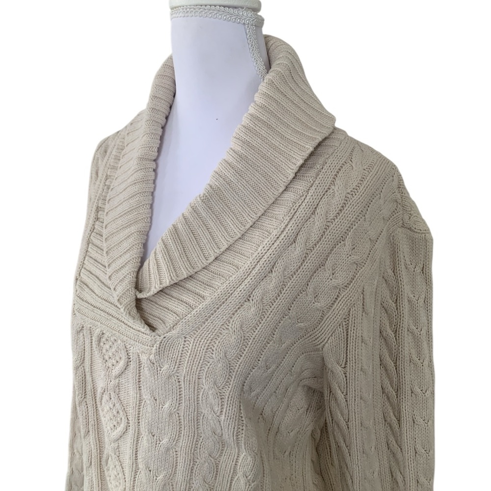 Cream Cable Knit Shawl Collar Sweater | Coastal Grandma | Spring Layer Medium - Picture 3 of 6